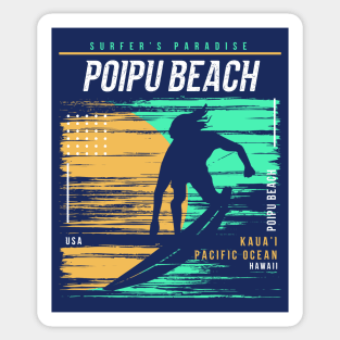 Retro Surfing Poipu Beach Kauai Hawaii // Vintage Surfer Beach // Surfer's Paradise Sticker